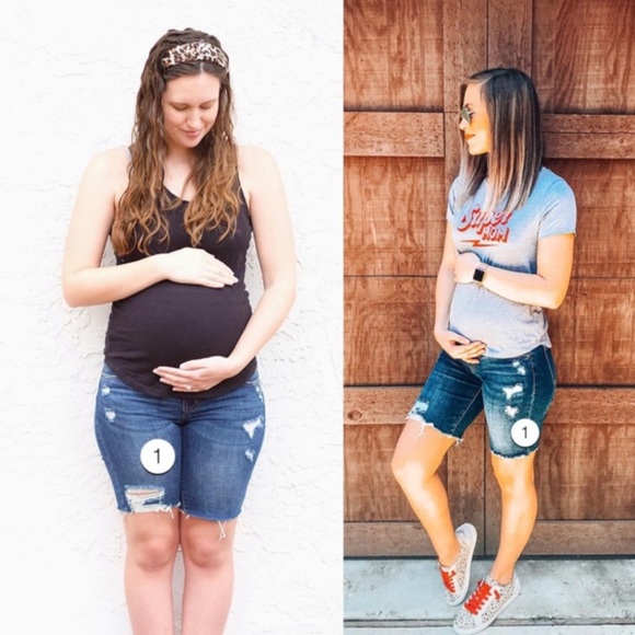 PinkBlush Blue Distressed Maternity Full Panel Bermuda Raw Hem Shorts - Picture 10 of 10